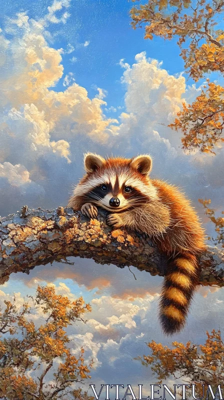 AI ART Curious Raccoon on Branch Art