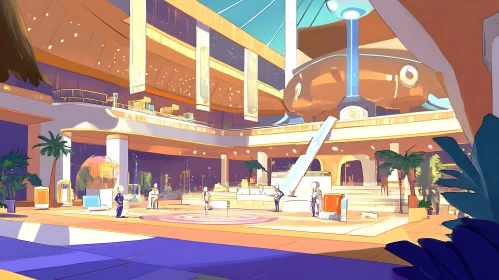 Sci-Fi Mall Interior with Sleek Design