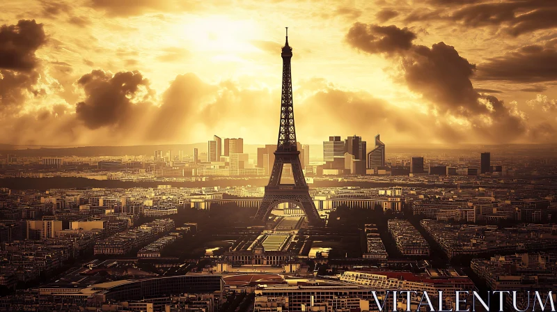 Parisian Sunset Featuring the Eiffel Tower AI Image