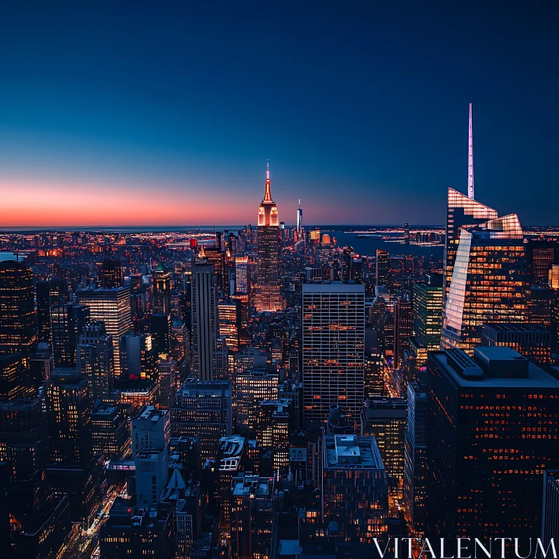 Twilight Cityscape with Vibrant Lights AI Image