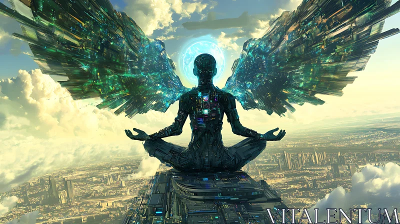 Technological Angel in Meditation AI Image