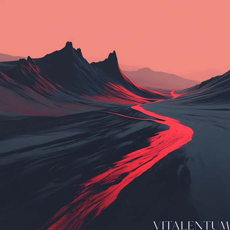 AI ART Sunset Over Majestic Mountains and Fiery River