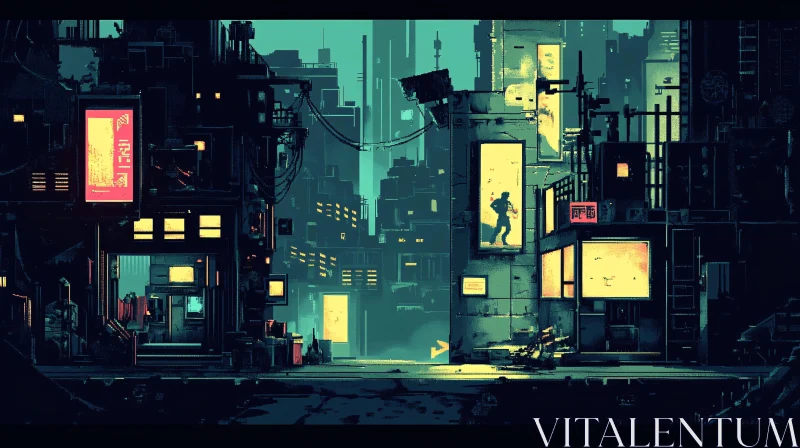 Nighttime Urban Scene in a Futuristic City AI Image