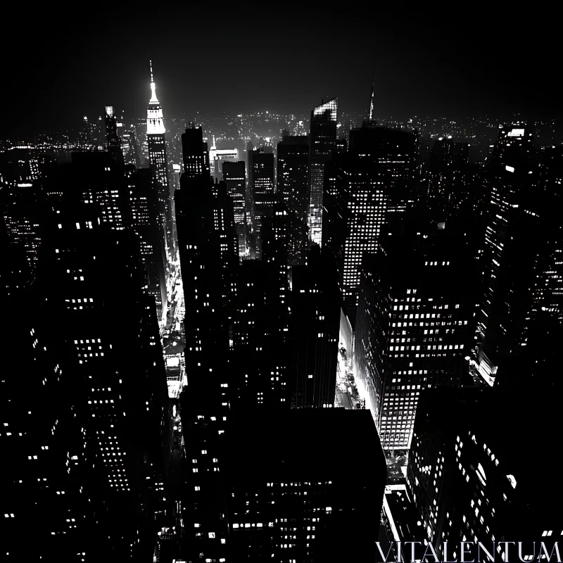 Illuminated Urban Night Skyline AI Image