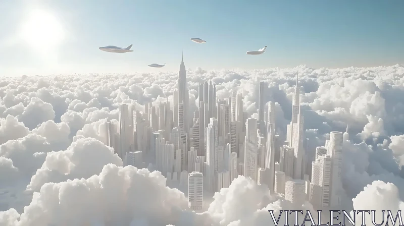 Floating Modern City in the Clouds AI Image