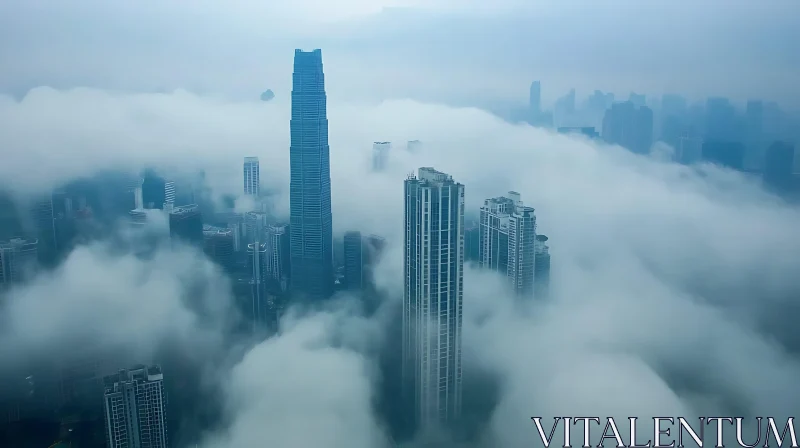 Misty Urban Skyline with High-rise Buildings AI Image