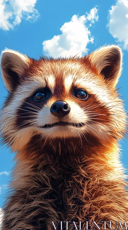 Inquisitive Raccoon with Blue Sky AI Image