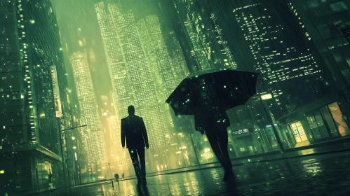 Rainy Night Walk in a Futuristic City