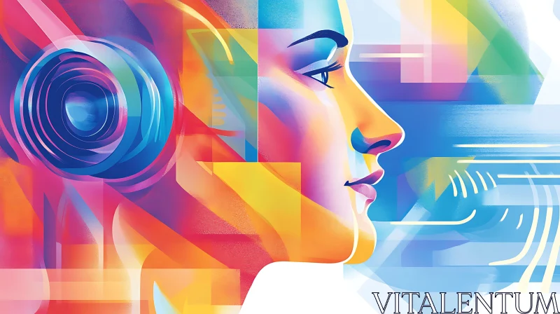 Colorful Geometric Portrait with Headphones AI Image