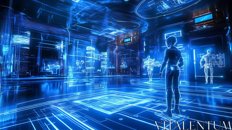 Blue Holographic Virtual Reality Scene AI Image