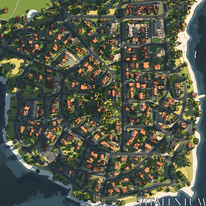 Coastal Neighborhood from Above AI Image