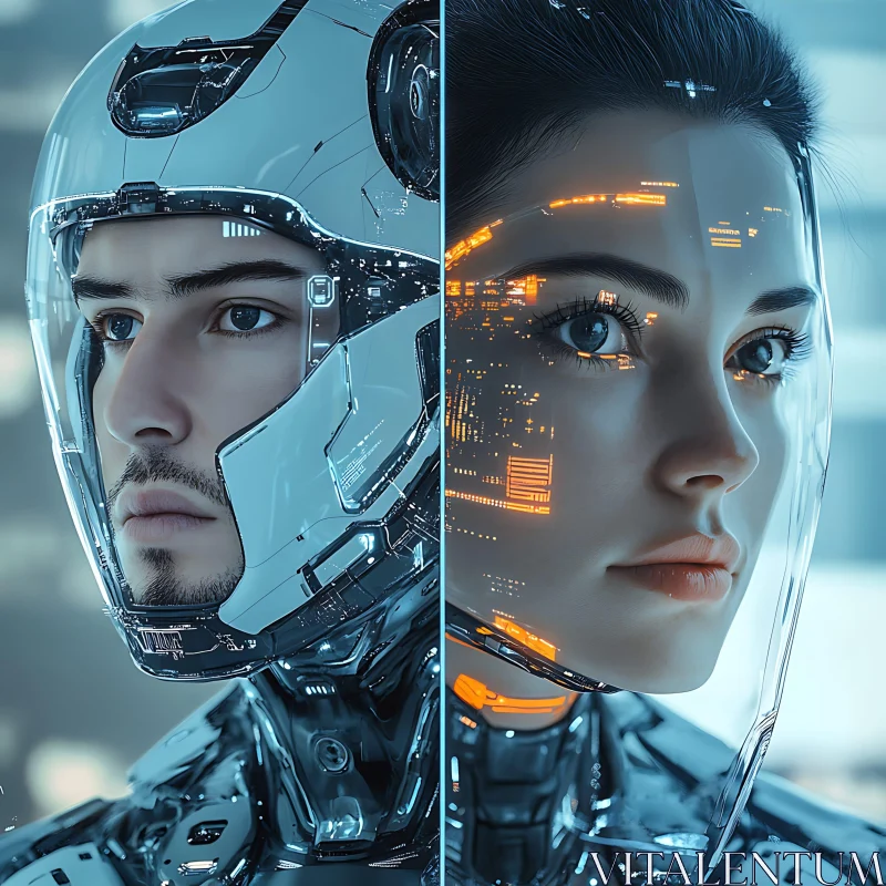 Advanced Robot Portraits with Glowing Elements AI Image