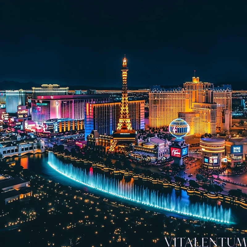 Las Vegas Illuminate: Night View with Eiffel Tower Replica AI Image