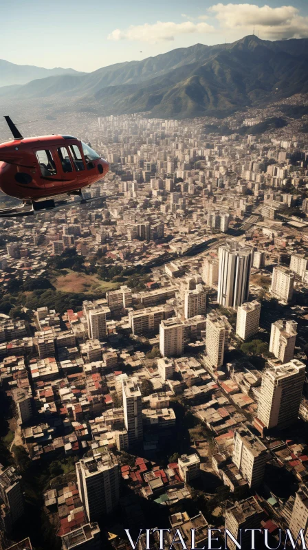 AI ART Urban Cityscape with Helicopter and Mountain View