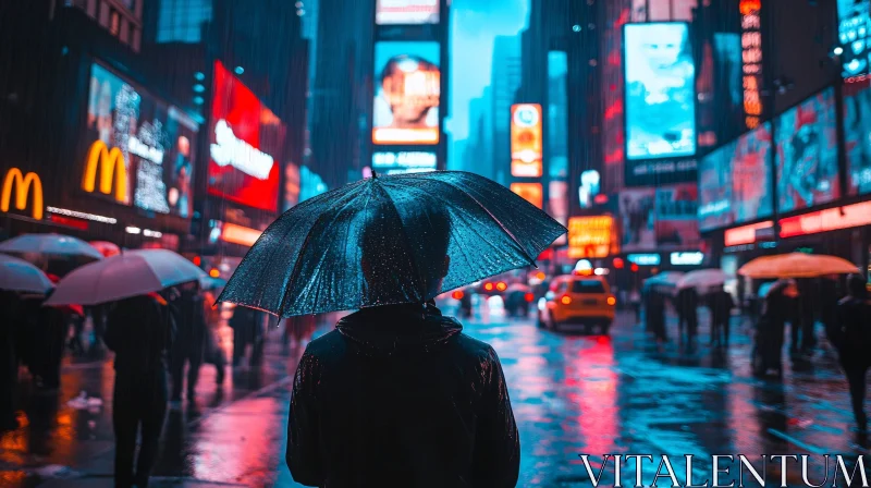 Urban Rainy Night with Neon Lights AI Image