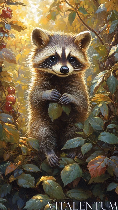 AI ART Adorable Raccoon Amidst Leaves