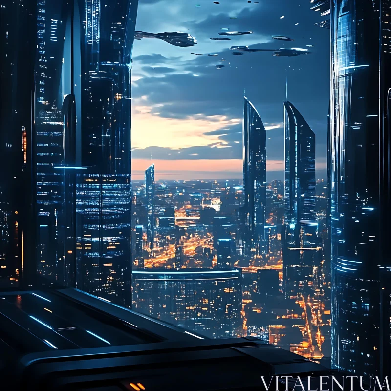 AI ART Futuristic Urban Skyline at Dusk