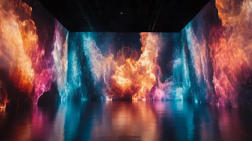 Colorful Abstract Light Projections in Immersive Art Installation