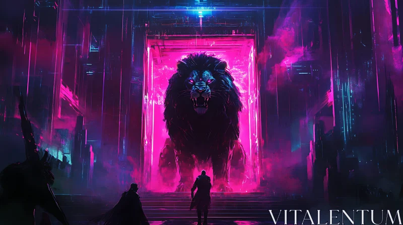 Neon Lion Through Portal AI Image