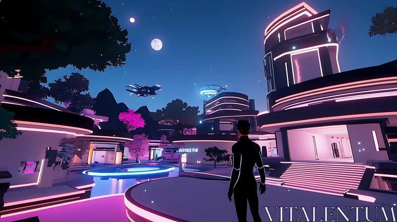 Futuristic Twilight City with Neon Outlines AI Image