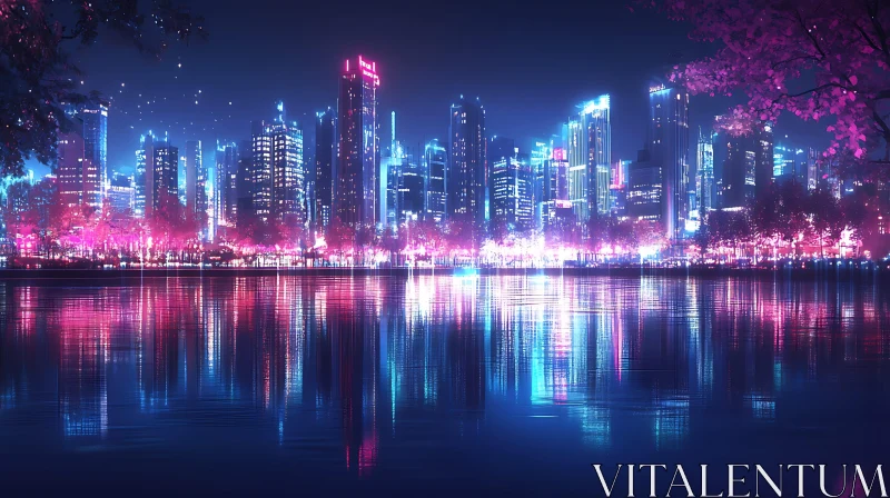 AI ART Neon Lit Cityscape by the Water