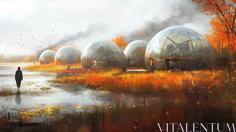 Autumn Serenity with Futuristic Domes AI Image