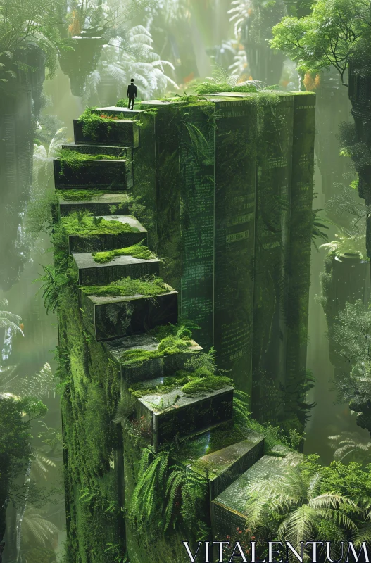 AI ART Enigmatic Staircase Amidst Dense Greenery