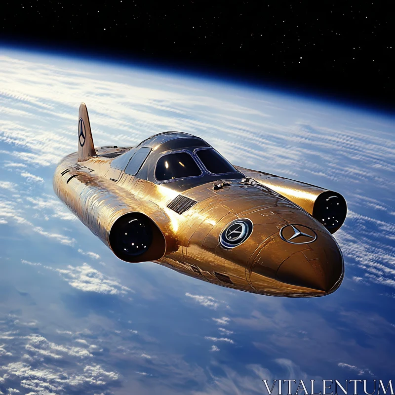 Luxurious Gold Spaceship in Outer Space AI Image