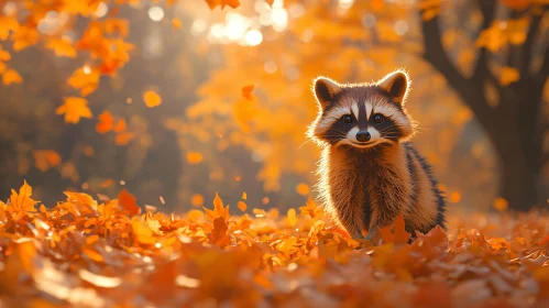 Autumnal Raccoon Amidst Leaves