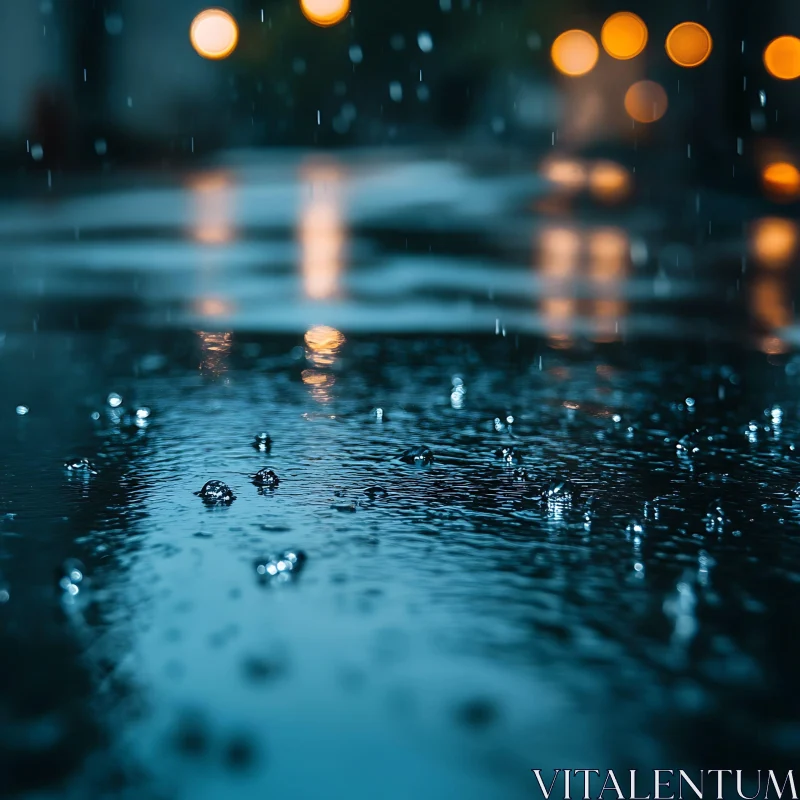 Rainy Evening Street with Bokeh Lights AI Image