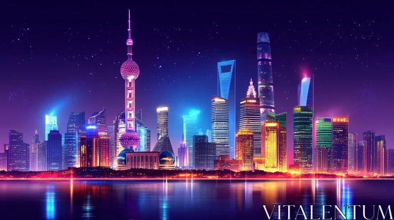 AI ART Vibrant Urban Skyline at Night