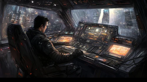 Advanced Cockpit in Futuristic Urban Environment