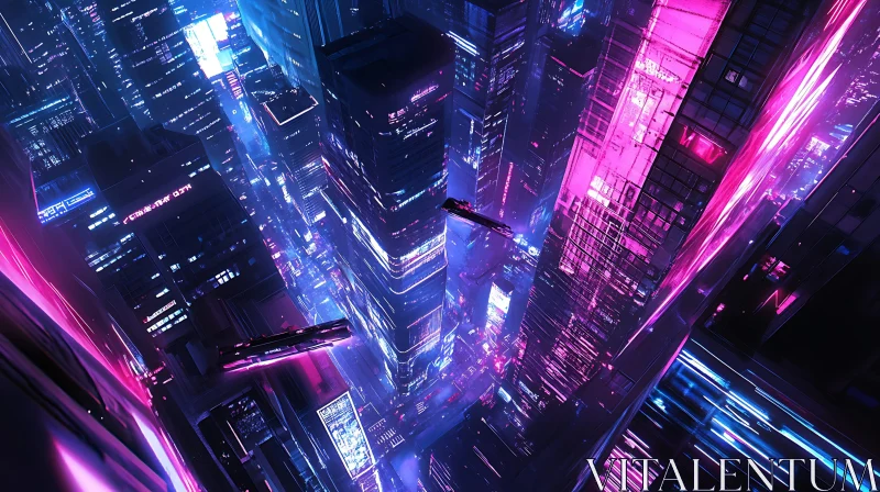 AI ART Cyberpunk Night Skyline with Neon-Adorned Skyscrapers