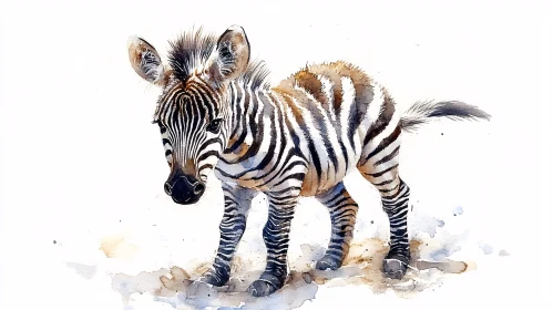 Young Zebra in Watercolor