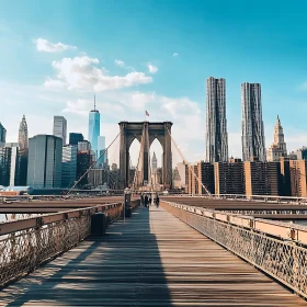 Iconic Brooklyn Bridge with Modern NYC Skyline