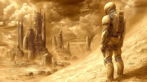 Futuristic Astronaut in a Desert
