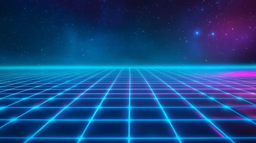Neon Grid and Starry Sky in a Retro-Futuristic Setting