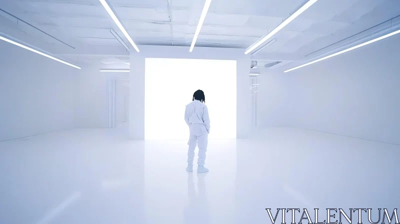 White Attire in Futuristic Minimalist Space