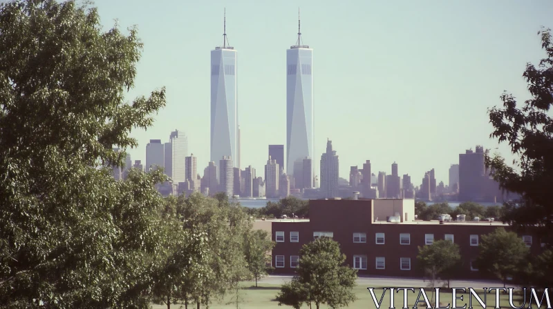 Urban Landscape with Prominent Towers and Natural Elements AI Image