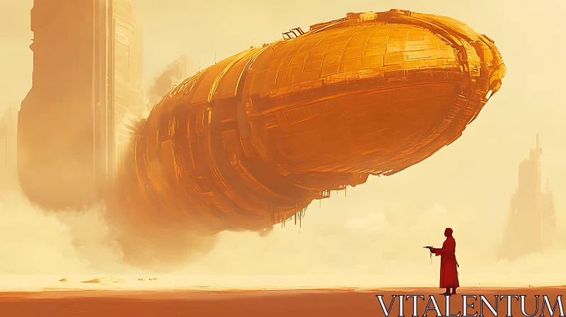 Colossal Spaceship in Ethereal Desert