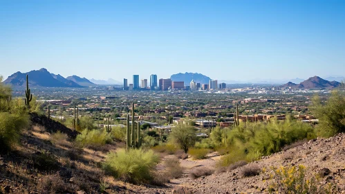 Cityscape with Mountains and Cacti