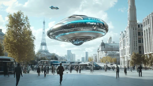 Modern City Life with Floating Transport