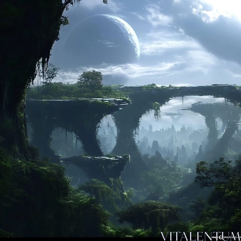 Mystical Moonlit Forest with Arches