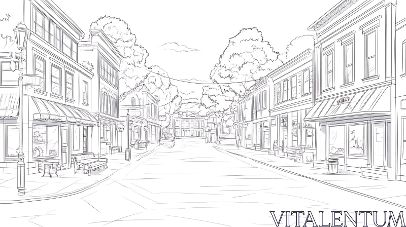 Black and White Town Street Drawing