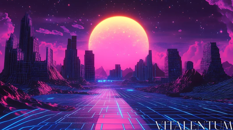 Neon Sunset in a Surreal Future City