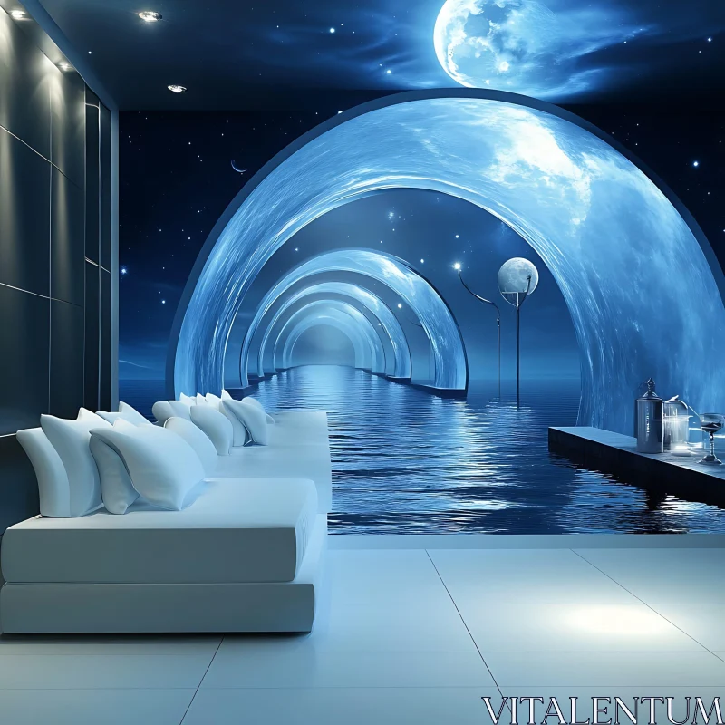 Dreamscape Interior Under Moonlit Sky