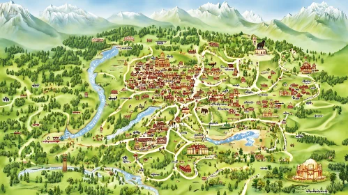 Beautiful Village Map Illustration