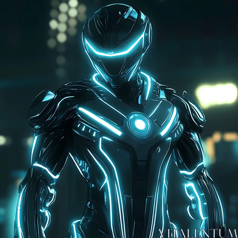 Advanced Robotic Armor with Neon Blue Glow