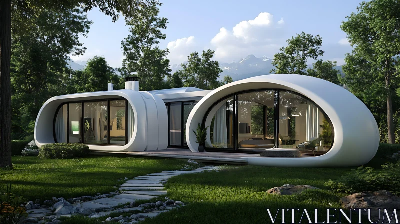 Unique Modern Home with Curved Architecture Surrounded by Greenery