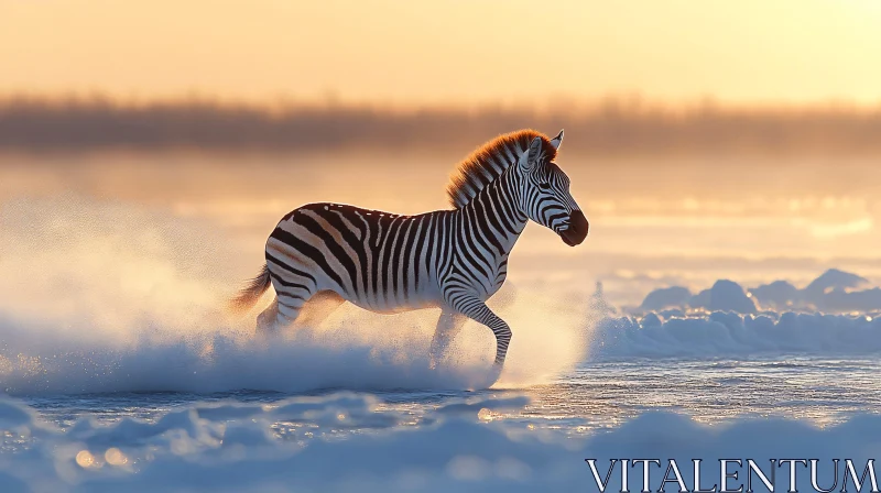 Sunset Zebra on Ice